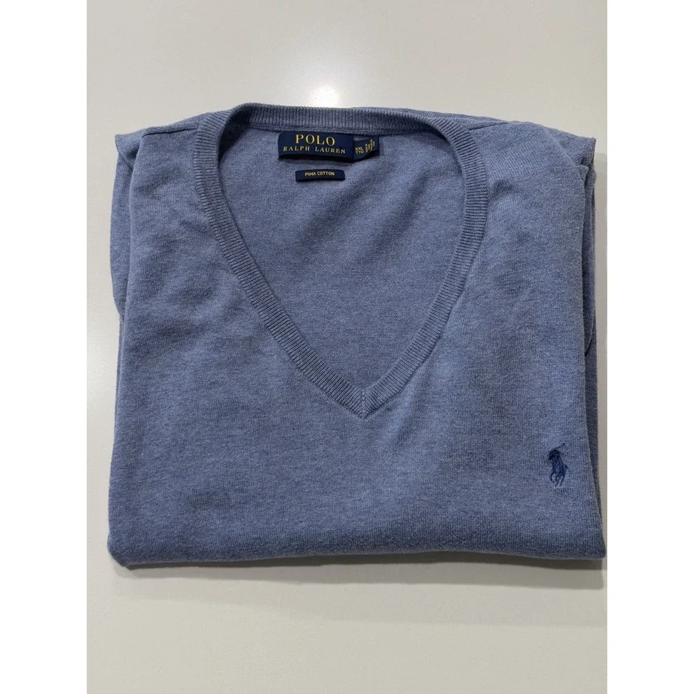 Polo Ralph Lauren Pima Cotton V-Neck Sweater Blue Mens XXL Pullover